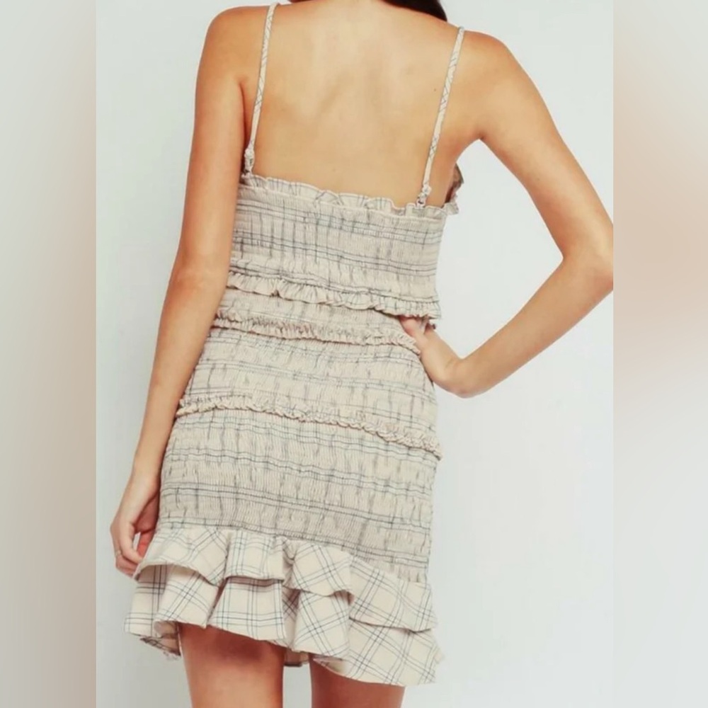 Karlie Rhea Blue & Cream Snake Print Smocked Ruffle Mini Dress, Size M - Picture 3 of 9